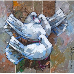 Iqbal Durrani, Silent Voices, 18 x 18 Inch, Oil on Canvas, Pigeon Painting, AC-IQD-206